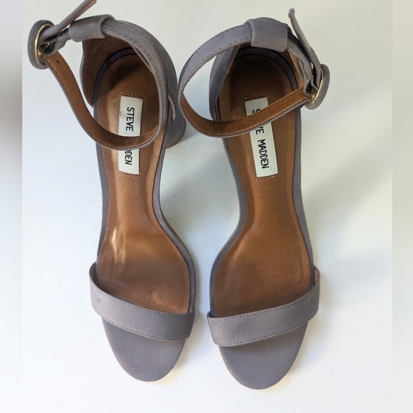 Steve Madden Rounded Heel Ankle Buckle Sandals – Purple/Grey Faux Suede – size 1 - Picture 3 of 7
